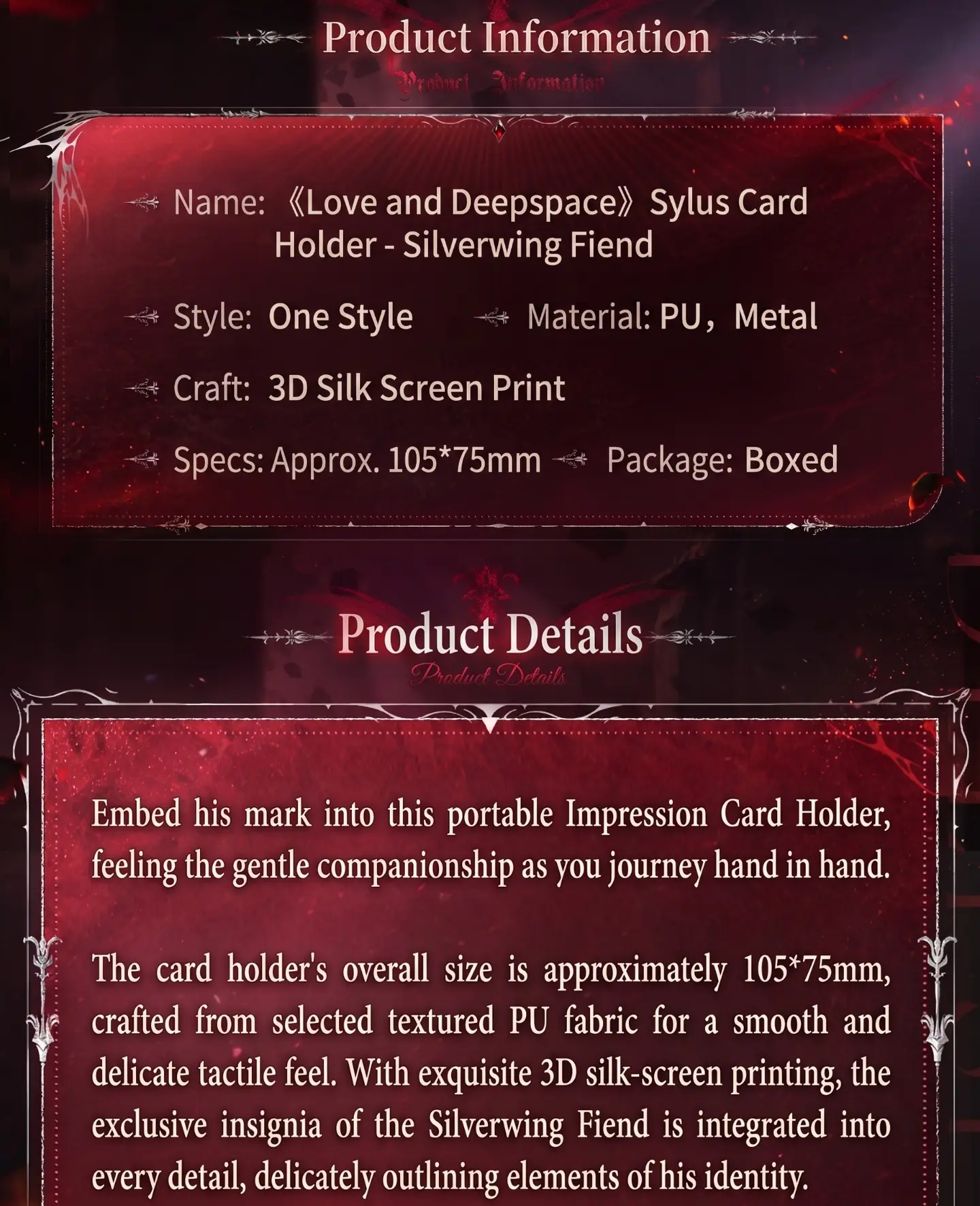Sylus Card Holder - Silverwing Fiend Love And Deepspace Sylus Card Holder Silverwing Fiend Content 2